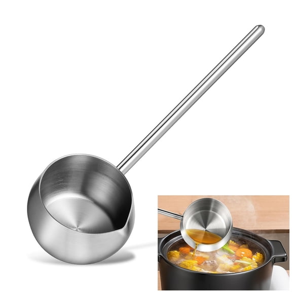 Heyingu 1Pcs Stainless Steel Oil Dipping Ladle with Long Handle Universal Saucepan Small Oil Pot for Punch Bowl Sauce & Cooking