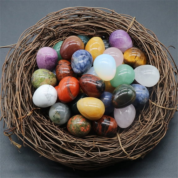 Heyingu 20Pcs Egg Rock Crystal Gemstone Polished Mineral Crystal Egg Stones Decorative Pretty Rocks Collection for Anxiety Relief Meditation Reiki Balancing Easter Decor