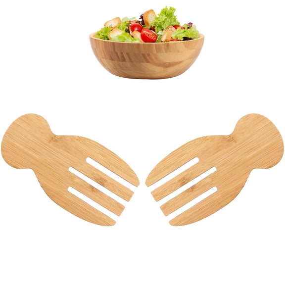 Heyingu 2Pcs Bamboo Salad Servers Natural Wood Salad Servers and Tongs Set for Salad Pasta and Fruit Handmade Wooden Salad Server
