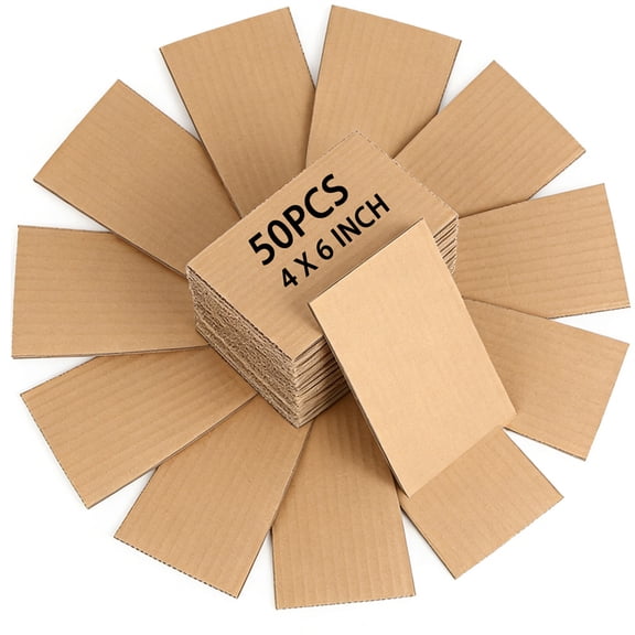 Heyingu 50Pcs Brown Corrugated Cardboard Sheets 4 x 6 Inch Thick Kraft Cardboard Backing Flat Cardboard Layer Pads for DIY Crafts Packing Shipping