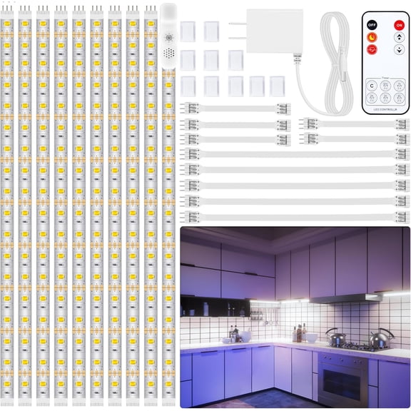 Heyiupe 10 PCS Under Cabinet Lights Kit, Stick on Lights, Flexible Led Strip Lights with Remote and Power Adapter,for Kitchen Cabinets Shelf Desk Counter Corner, 6000K Daylight White, 16.4ft