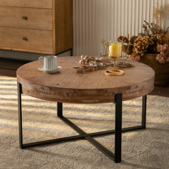 Heyizhuo 33.86" Modern Retro Splicing Round Coffee Table