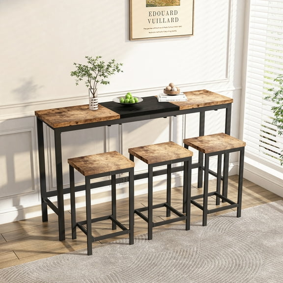 Heyizhuo Long Dining Table Set with 3 Stools Natural