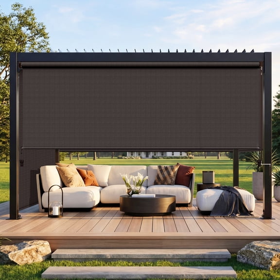 Heynemo 10'x 8' Outdoor Roller Shade, Cordless Patio Shade with Crank Handle, 95% UV Protection Outdoor Blind for Porch, Gazebo, Pergola, Brown