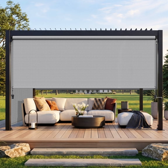 Heynemo 10'x 8' Outdoor Roller Shade, Cordless Patio Shade with Crank Handle, 95% UV Protection Outdoor Blind for Porch, Gazebo, Pergola, Gray