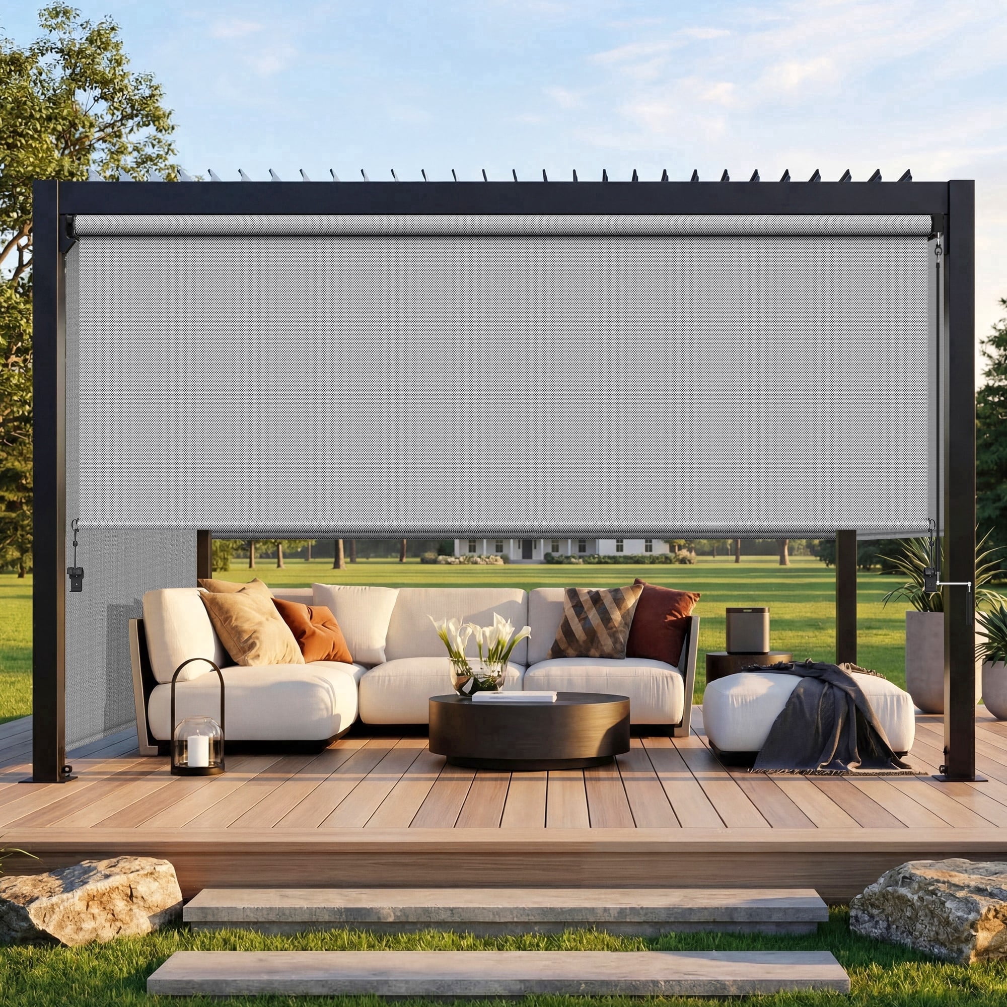Heynemo 10'x 8' Outdoor Roller Shade, Cordless Patio Shade with Crank Handle, 95% UV Protection Outdoor Blind for Porch, Gazebo, Pergola, Gray