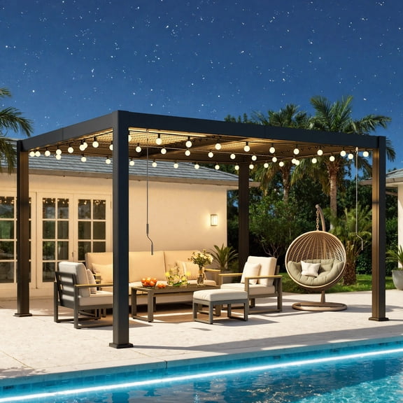 10' x 12' Patio Pergola with Adjustable Roof & Aluminum Frame for Backyard, Louvered Pergola with Hidden Drainage Channels, Outdoor Pergola, Hardtop Gazebo for Deck, Yard, Garden, Dark Gray, Heynemo