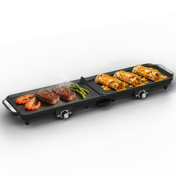 Heynemo 1600W Electric Griddle with Dual Cooking Zones