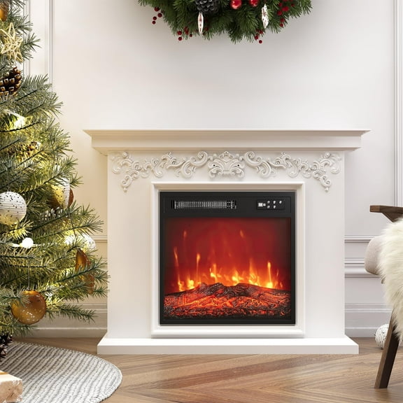 Heynemo 18" Electric Fireplace Insert, Recessed Fireplace Heater with Remote Control, Small Heater with Low Noise, Adjustable Temperature, 8H Timer, Adjustable Flame Brightness, 110V/1500W, Black