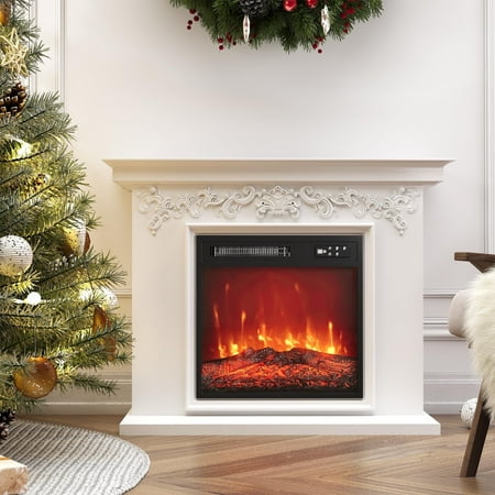 Heynemo 18" Electric Fireplace Insert, Recessed Fireplace Heater with Remote Control, Small Heater with Low Noise, Adjustable Temperature, 8H Timer, Adjustable Flame Brightness, 110V/1500W, Black