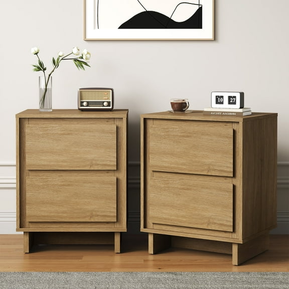 Heynemo 2-Drawer Dresser Set of 2, Modern Wood Design with Clean Edges, Versatile Storage for Bedroom, Living Room, Office, and Entryway, Natural