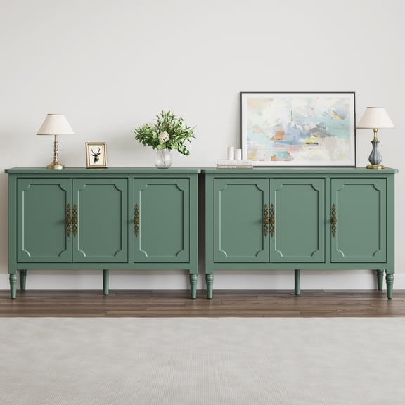 Heynemo Kitchen Credenza Pantry Storage Cabinet with Adjustable Shelves, Green