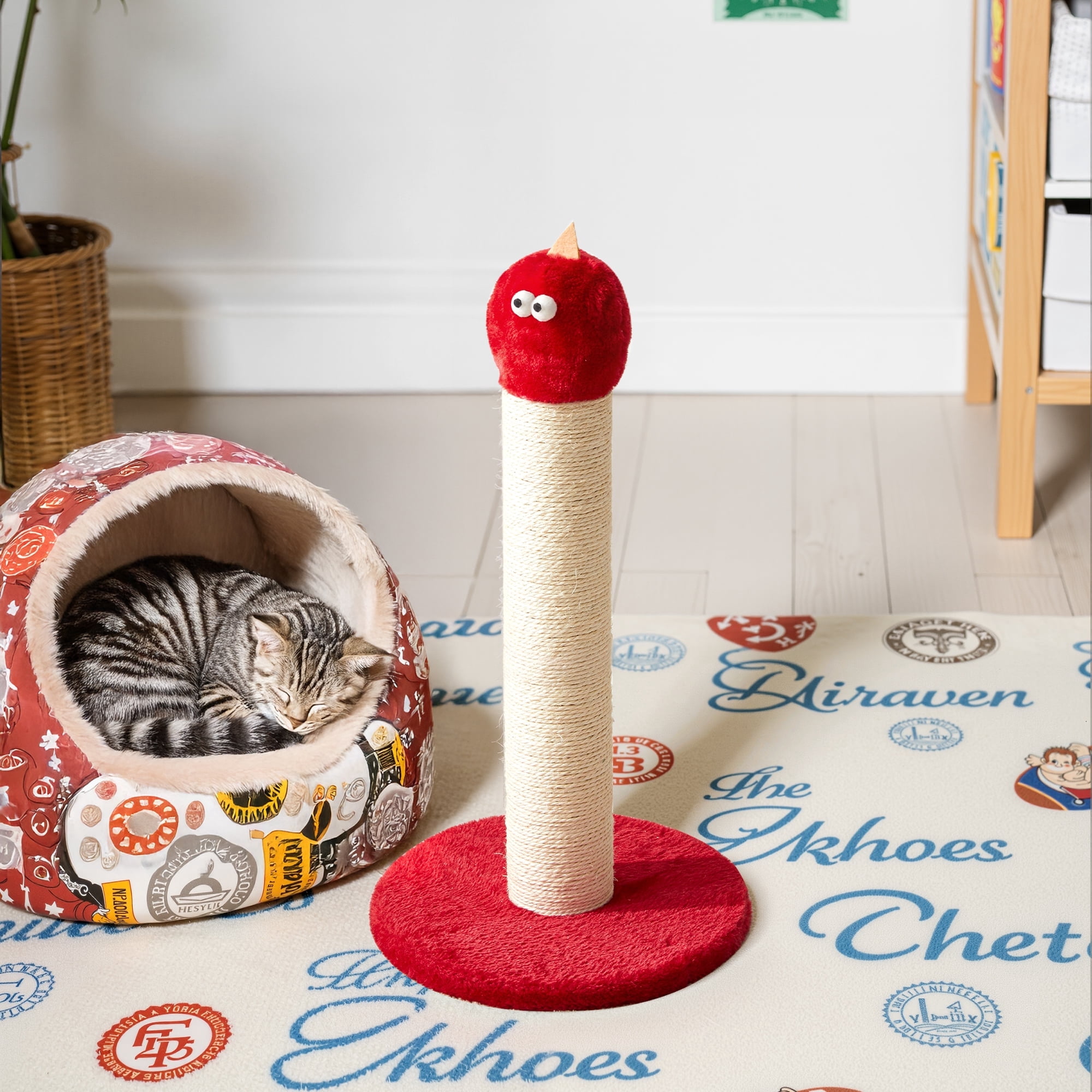 Heynemo 22-Inch Cat Scratching Post , Durable Sisal Scratch Post for Indoor Cats, Monster-Shaped Cat Scratcher for Kittens & Large Cats, Red