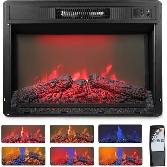 Heynemo 23" Electric Fireplace Insert for TV Stand, Recessed Mounted Fireplace Heater with 3D Multicolor Flames and Timer, 1400W Free Standing Heater with Remote Control, Low Noise, Black