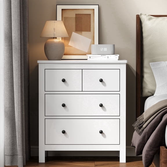 Heynemo 27'' Wood Chest of Drawers with Storage Drawers for Living Room, Bedroom, Entryway, White