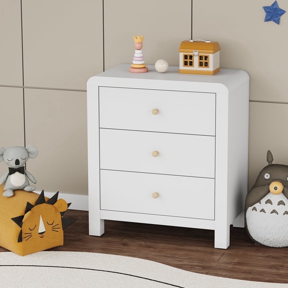 Heynemo 3 Drawer Dresser, Large Nightstand with Rounded Table Corners, for Bedroom, Living Room, Entryway, White