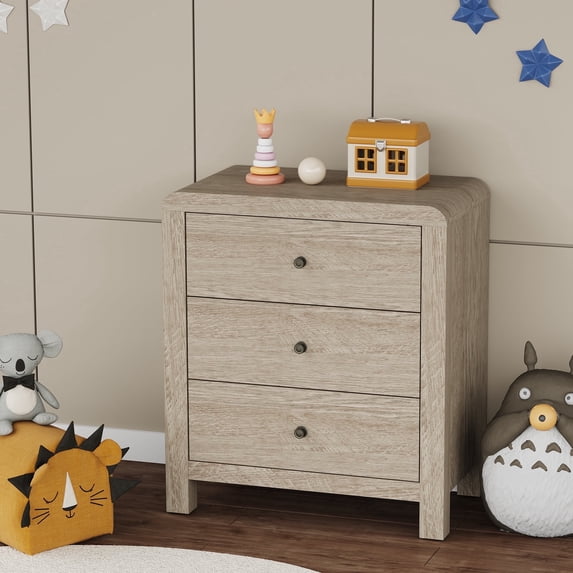 Heynemo 3 Drawer Dresser, Large Nightstand with Rounded Table Corners, for Bedroom, Living Room, Entryway, Natural Wood