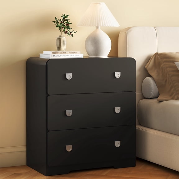 Heynemo 3-Drawer Nightstand with Painted Surface, Black