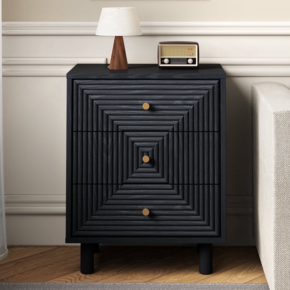 Heynemo Nightstand with 3 Drawers, Modern Chest of Drawers for Bedroom, Living Room, Entryway, Black