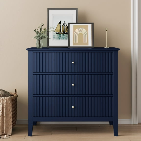 Heynemo 30" Large Dresser with 3 Drawers, Blue Modern Wood Nightstand for Bedroom, Living Room, Entryway