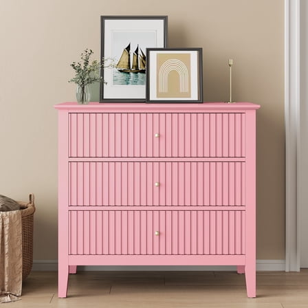 Heynemo 30" Large Dresser with 3 Drawers, Pink Modern Wood Nightstand for Bedroom, Living Room, Entryway or Office