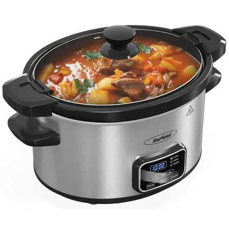Heynemo 4qt Slow Cooker, Programmable Slow Cooker with Locking Lid, Removable Ceramic Pot, 3 Heating Settings & Time Control, Mini Food Warmer with Dishwasher-safe Lid & Pot, Silver
