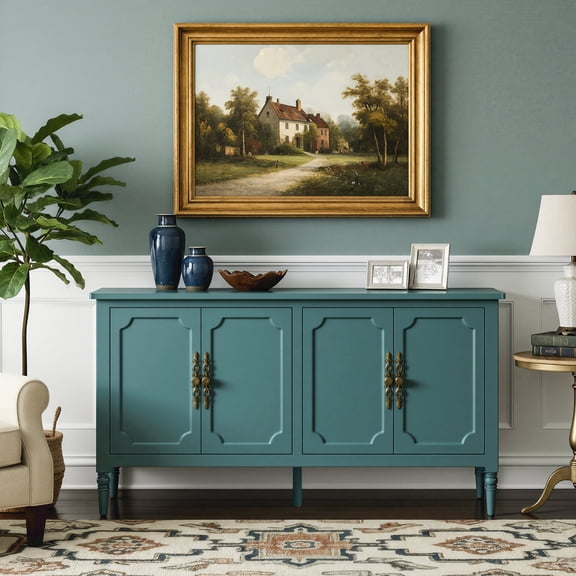 Heynemo 59" Sideboard Buffet Cabinet with Storage, for Entryway, Living Room, Bedroom, Dining Room, Turquoise Blue