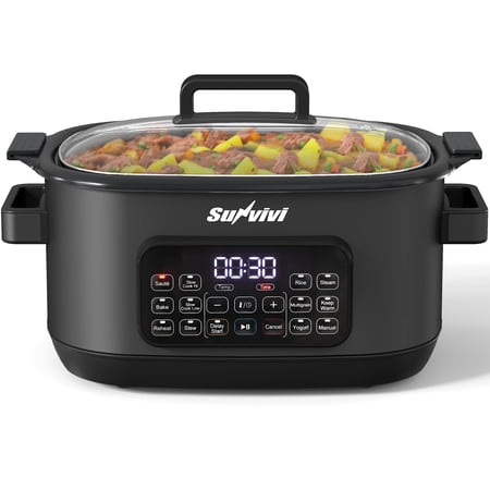 Heynemo 6.5QT Digital Multi Cooker, 12-in-1 Slow Cooker & Roaster with Timer, Temp Control, Delay Start, Nonstick Pot, Black