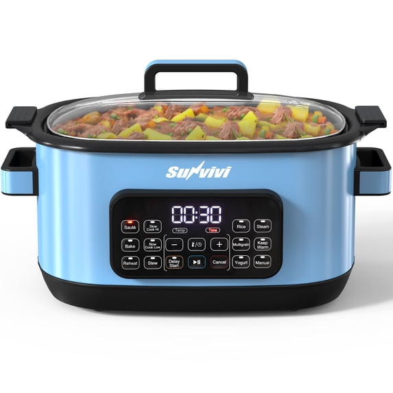 Heynemo 6.5QT Digital Multi Cooker, 12-in-1 Slow Cooker & Roaster with Timer, Temp Control, Delay Start, Nonstick Pot, Blue