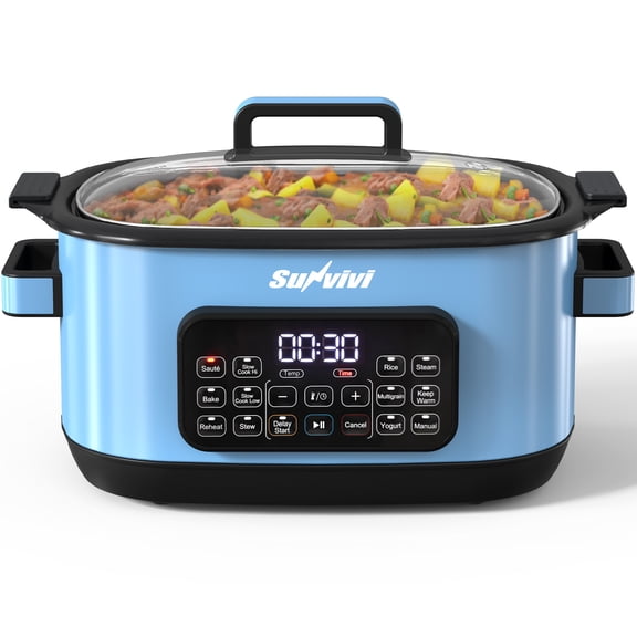 Heynemo 6.5QT Digital Multi Cooker, 12-in-1 Slow Cooker & Roaster with Timer, Temp Control, Delay Start, Nonstick Pot, Blue