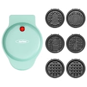 Heynemo 6-in-1 Mini Waffle Maker, 4" Waffle Iron with Nonstick Removable Plates Santa, Christmas Tree, Witch, Pumpkin, Light Blue