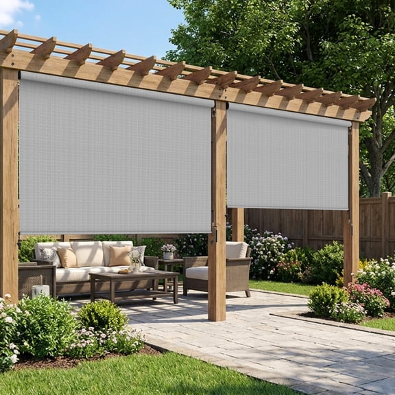Heynemo 6'x 8' Outdoor Roller Shade, Cordless Patio Shade with Crank Handle, 95% UV Protection Outdoor Blind for Porch, Gazebo, Pergola, Gray