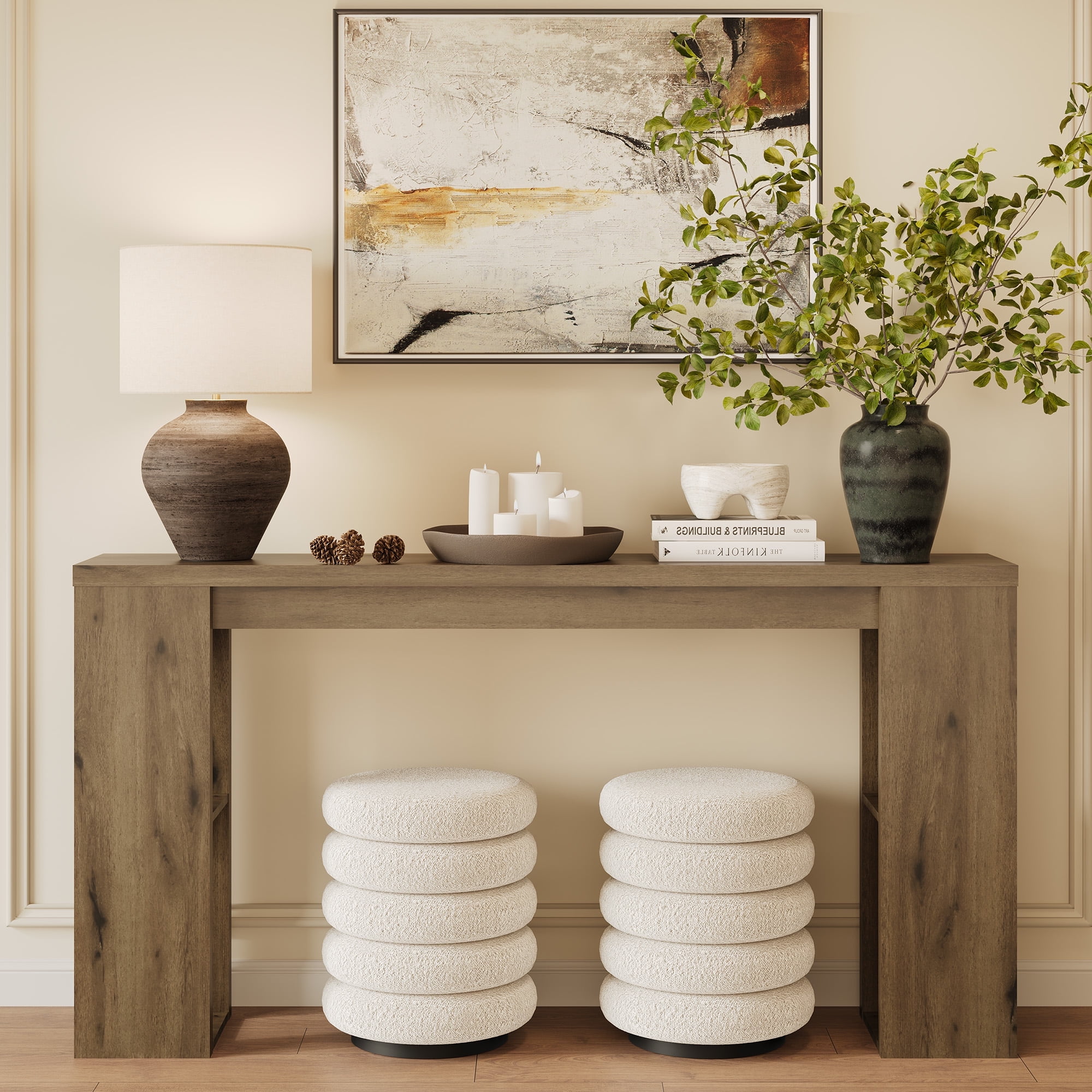 Heynemo 63'' Long Console Table with Storage, 63" Long Farmhouse Sofa Table for Living Room, Narrow Entryway Table for Hallway, Entrance, Behind Couch, Natural Wood Finish
