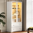 thumbnail image 1 of Heynemo 64'' Tall Display Cabinet with Acrylic Doors and LED Lights, White, 1 of 10