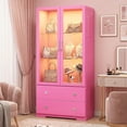 thumbnail image 1 of Heynemo 64'' Tall Display Cabinet with Acrylic Doors and LED Lights, Pink, 1 of 11