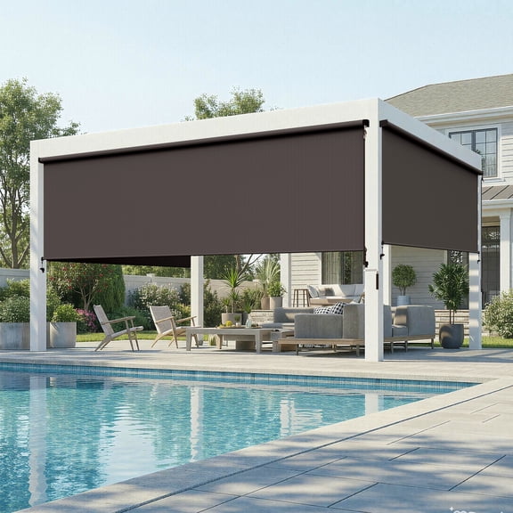 Heynemo 8'x 8' Outdoor Roller Shade, Cordless Patio Shade with Crank Handle, 95% UV Protection Outdoor Blind for Porch, Gazebo, Pergola, Brown