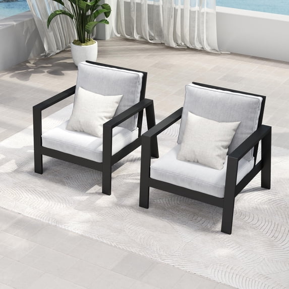 Heynemo Aluminum Outdoor Patio Armchair Set of 2, Water-Resistant Metal Patio Single Chairs, Modern Outdoor Conversation Set for Deck Garden Poolside, Grey