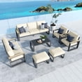 thumbnail image 1 of Heynemo Aluminum Patio Furniture, 7 Piece Metal Outdoor Furniture Set with Coffee Table & Ottomans, Modern Patio Sofa Sets Outdoor Conversation Set for Pool Garden Porch Backyard, Beige, 1 of 9