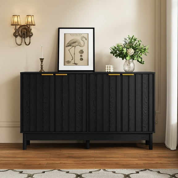 Heynemo Black 55'' Buffet Cabinet with Fluted Door and Adjustable Shelves