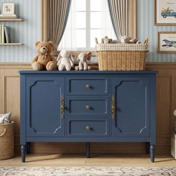 Heynemo Buffet Sideboard with 2 Doors & 3 Drawers, Storage Cabinet with Adjustable Shelves for Living Room, Dining Room, Blue