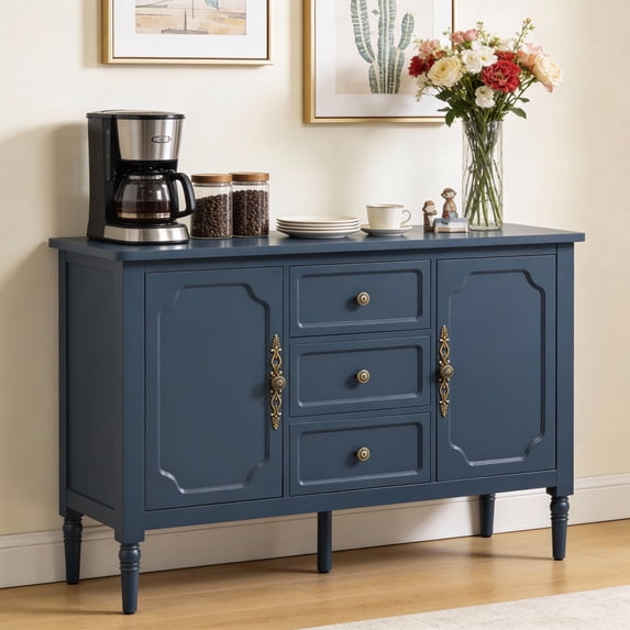 Heynemo Buffet Sideboard with 2 Doors & 3 Drawers, Storage Cabinet with Adjustable Shelves for Living Room, Dining Room, Blue