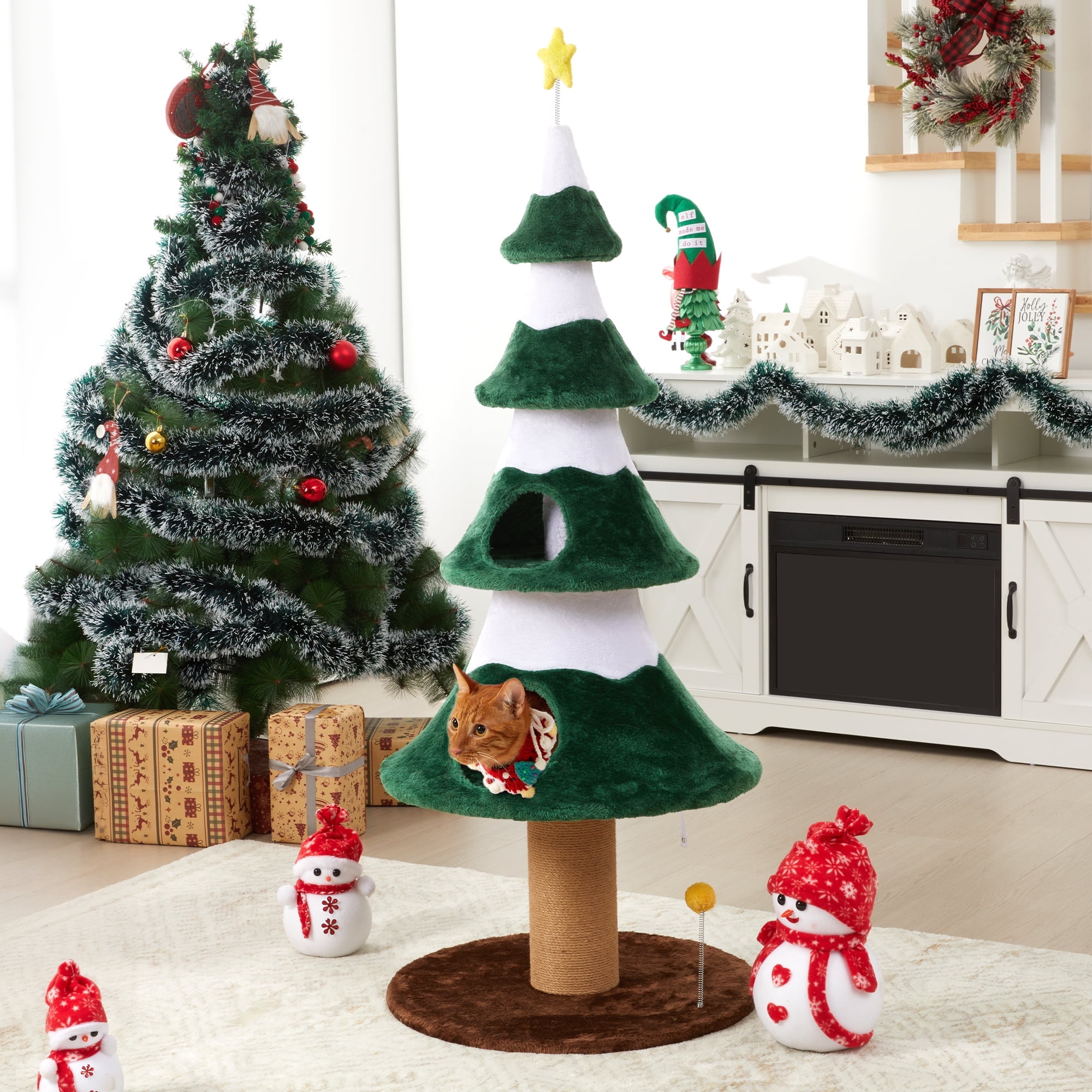Heynemo Christmas Tree Cat Tower for Indoor Cats, Multi-Level Wooden ...