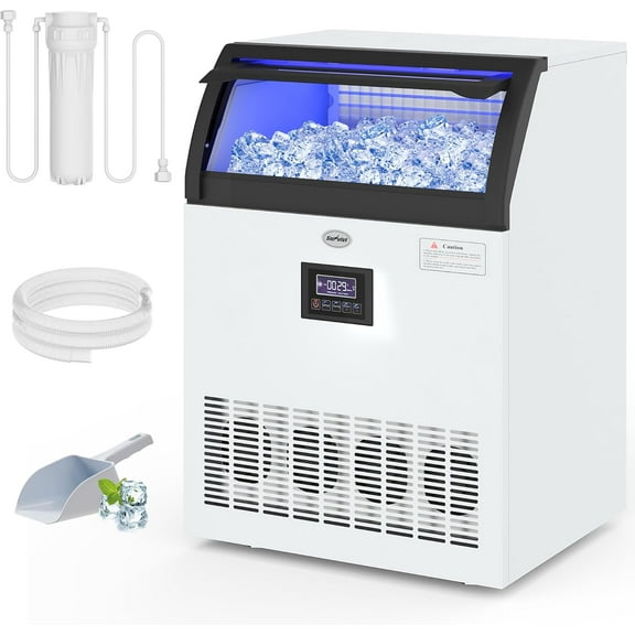 Heynemo Commercial Ice Maker Machine, 265LBS/24H, 55LBS Storage Bin, Stainless Steel Under Counter Ice Machine for Restaurants, Bars, and Home Use, Includes Water Filter, Scoop, and Hose