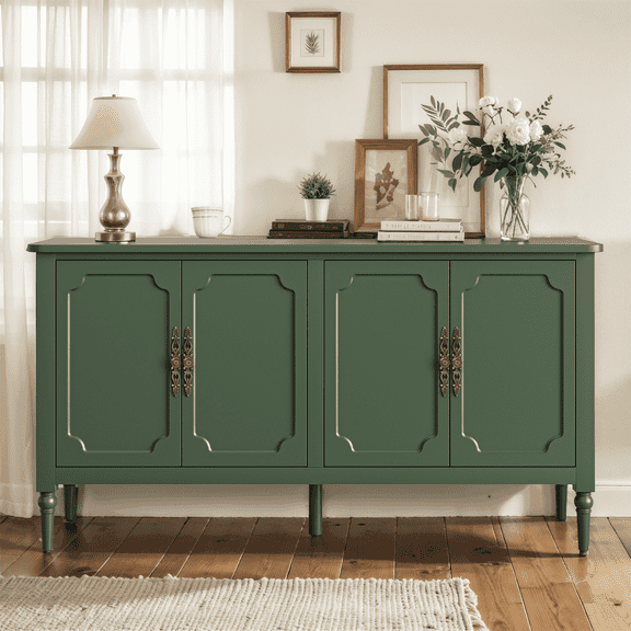 Heynemo Console Cabinet, 58'' Mid Century Modern Buffet Sideboard, with 4 Doors, for Entryway, Living Room, Bedroom, Dining Room (Green)
