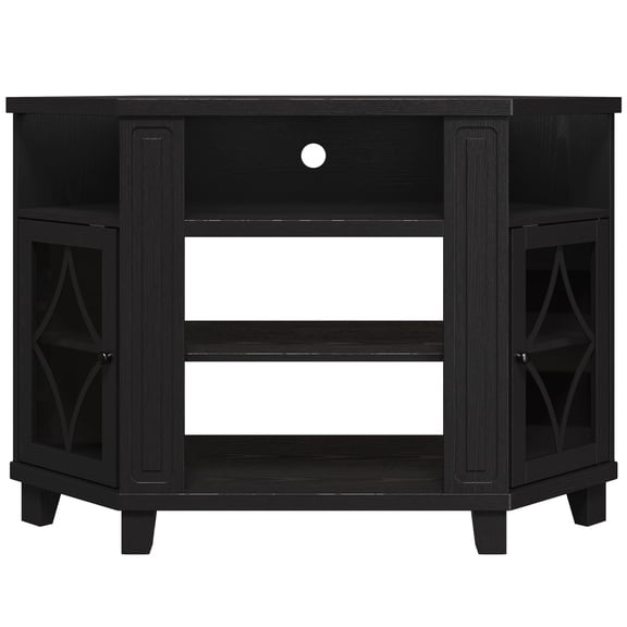 Heynemo Corner TV Stand with Adjustable Shelves and Acrylic Doors, TV Cabinet for Living Room, Bedroom