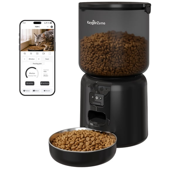 Heynemo 4L Smart Automatic Cat Feeder with HD Camera, WiFi App Control, Auto Pet Feeder for Cats and Small Dogs, Black