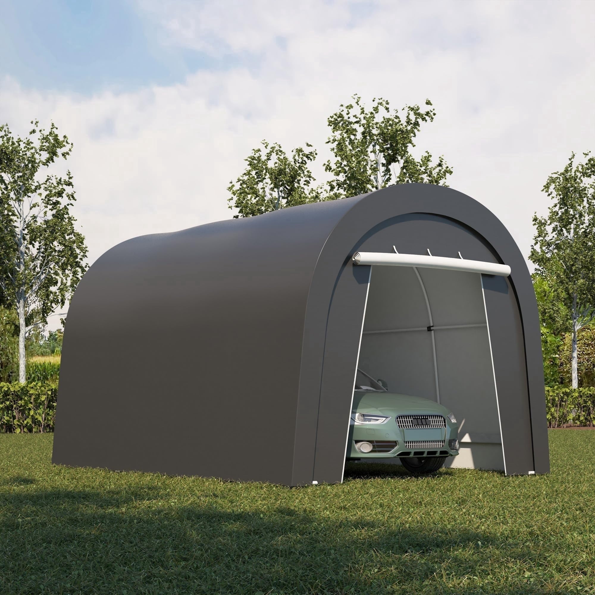 Heynemo 10' x 15' Heavy Duty Carport with Weatherproof PE Cover and Steel Frame, Portable Outdoor Car Canopy Party Tent with 2 Roll up Doors