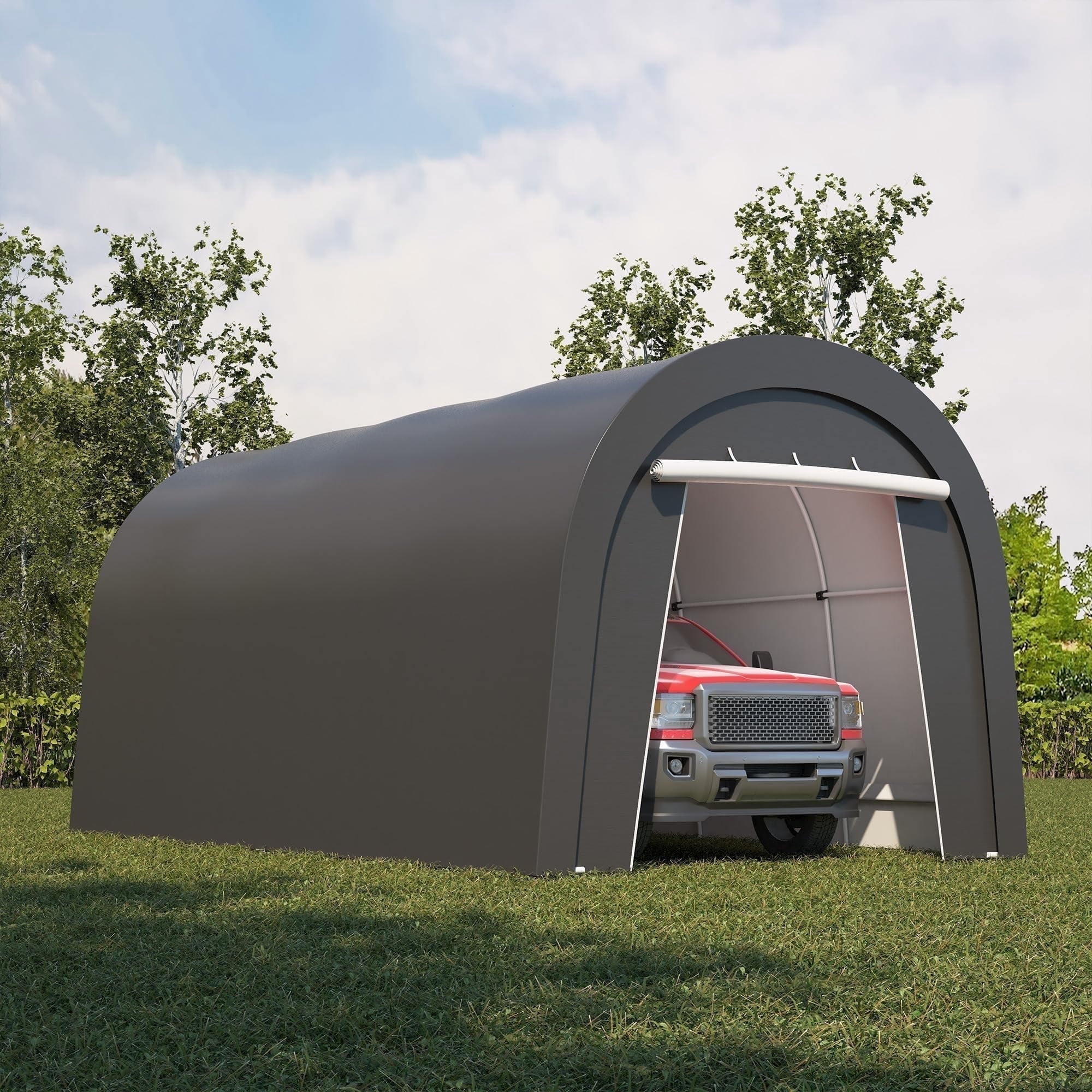 Heynemo Carport Canopy Tent, Outdoor Shelter Tent - Heavy Duty Weatherproof PE, Steel Frame for Lawn, 10' x 20', Gray