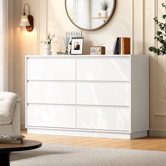 Heynemo Dresser with 6 Drawers for Bedroom, Chest of Drawer with Charging Station for Living Room, White