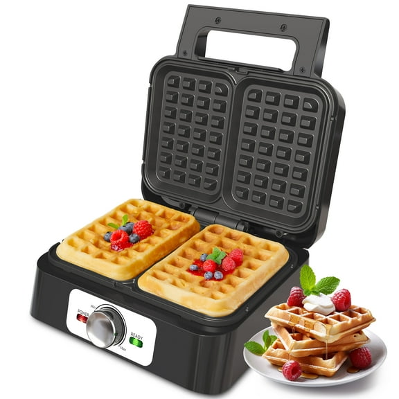 Heynemo Electric Waffle Maker 2 Slices, Stainless Steel Waffle Iron with Adjustable Heat, Nonstick Coating & Cool Touch Handle